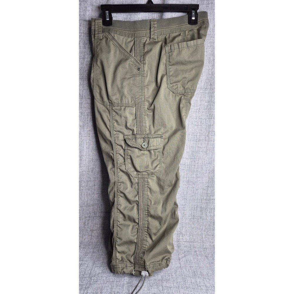 Style & Co Mid Rise Cargo Capri Pants Size 12 Olive Green Cotton Bungee Hem